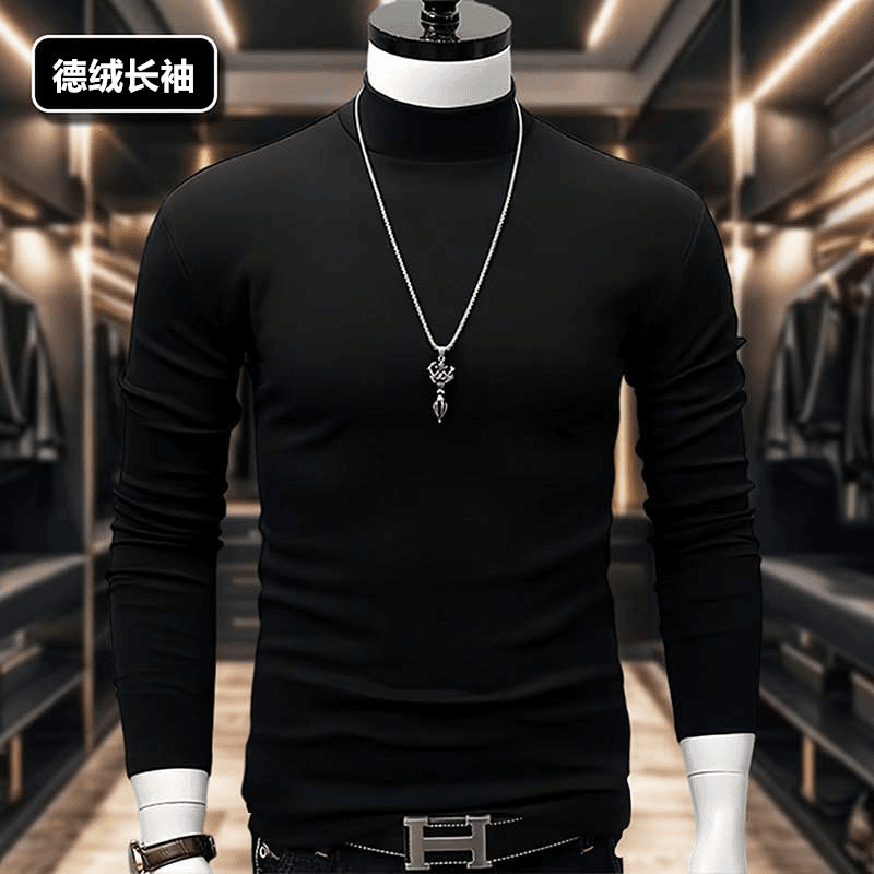 Factory Direct Sale Half-High Collar Base Shirt Long-Sleeve Top for Men, Autumn and Winter Korean Version, Slim Fit Trendy Inner Layer with Double-Sided De Rong