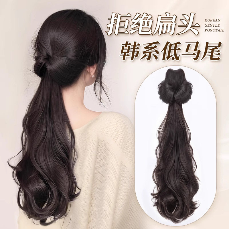 女性用ウィッグポニーテール、韓国風レイヤードカーリーシンセティックヘアグリッパー、オールインワンローカットナチュラルカーリーフェイクポニーテール|undefined