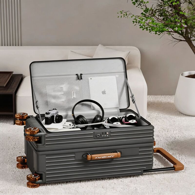 Side-Opening Suitcase with Wide Handle, Aluminum Frame, Large Capacity Expandable Password Lock Suitcase for Women and Men, Wholesale