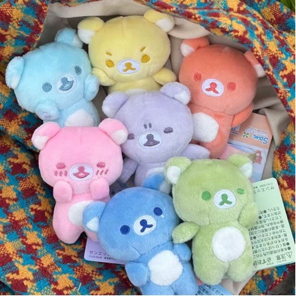 San-X Seven-Colored Hand Jade Rilakkuma Pendant with Tag and Label, Seven-Colored Hand Jade Little Nose Plush Doll Pendant