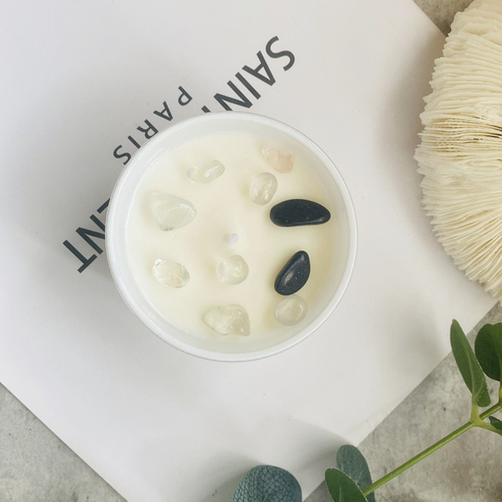 Cristal de piedra seca flor forma aromaterapia vela de soja cera ceremonia de la boda colorida vela taza caja de regalo con regalo de mano