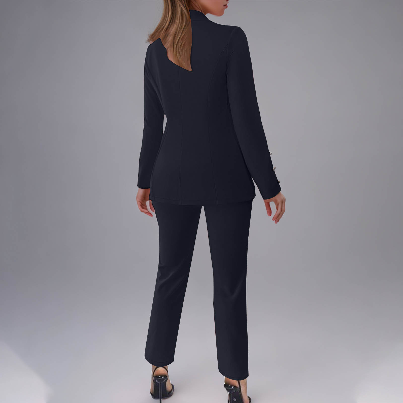 Women's Button-Up Blazer Set – Slim Fit Notch Lapel Suit Jacket & Pants (S-3XL, Poly-Spandex, Wrinkle-Free Office Wear)​_ecoleips.com