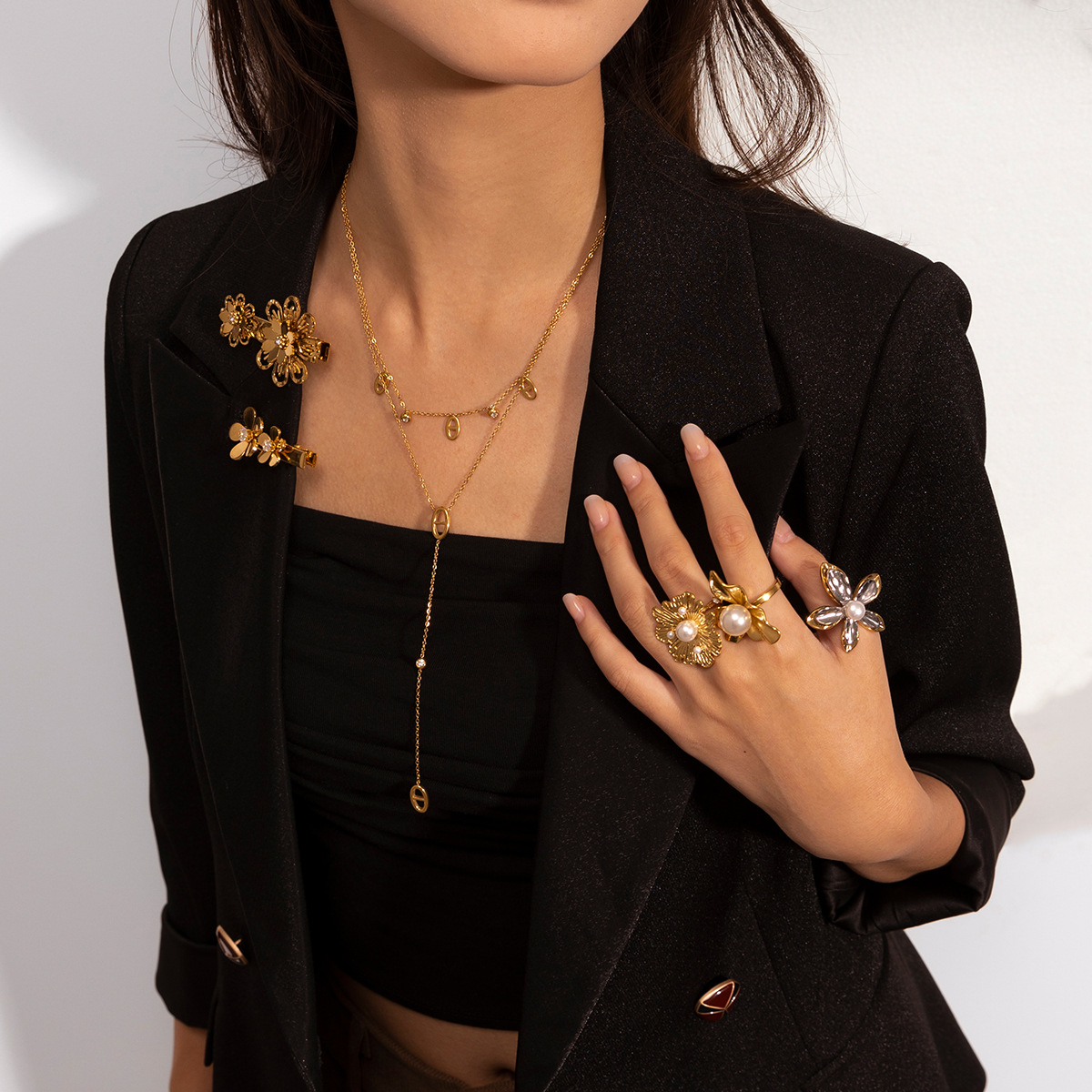 Collar de acero inoxidable de la UE y los Estados Unidos, lujo ligero, nicho de diseño universal, conjunto de joyas de nariz de cerdo, venta caliente transfronteriza