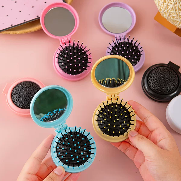Folding Integrated Massage Comb for Female Students Portable Makeup Mirror Fluffy Small Airbag Comb Cross-Border Folding