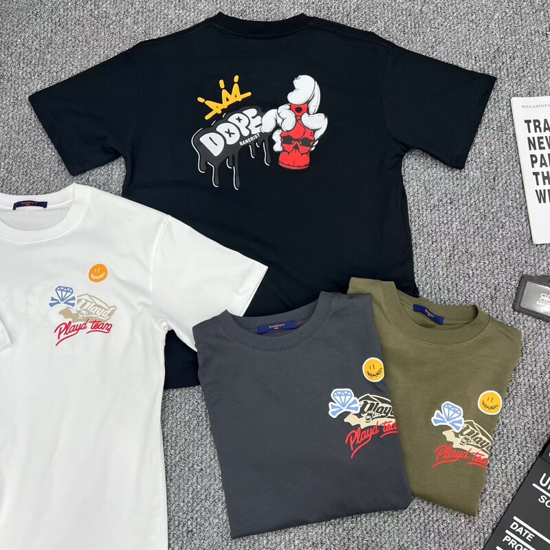 2025 New Cross-Border Supply T-Shirt Printed Letter Printed Street Short-Sleeved Hip-Hop Loose Men's and Women's Short-Sleeved T-Shirts