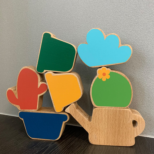 Young children's science and education puzzle building potted building blocks Jenga baby color recognition matching interesting wooden toys
