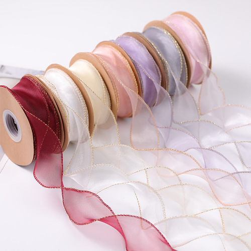 Cake flower bouquet ribbon bow tied with hairpin headdress wavy roll packaging fishtail snow yarn woven satin colorful streamers