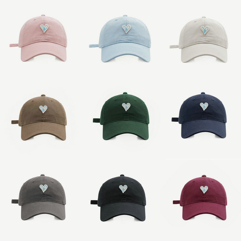 High quality heart embroidered baseball cap for women, Korean version, made of cotton, with large head circumference_voghion.com