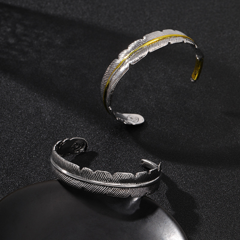 Transfronterizos nuevos hombres retro diseño creativo personalizado pluma pulsera apertura ajustable tamaño fábrica ventas directas image 4
