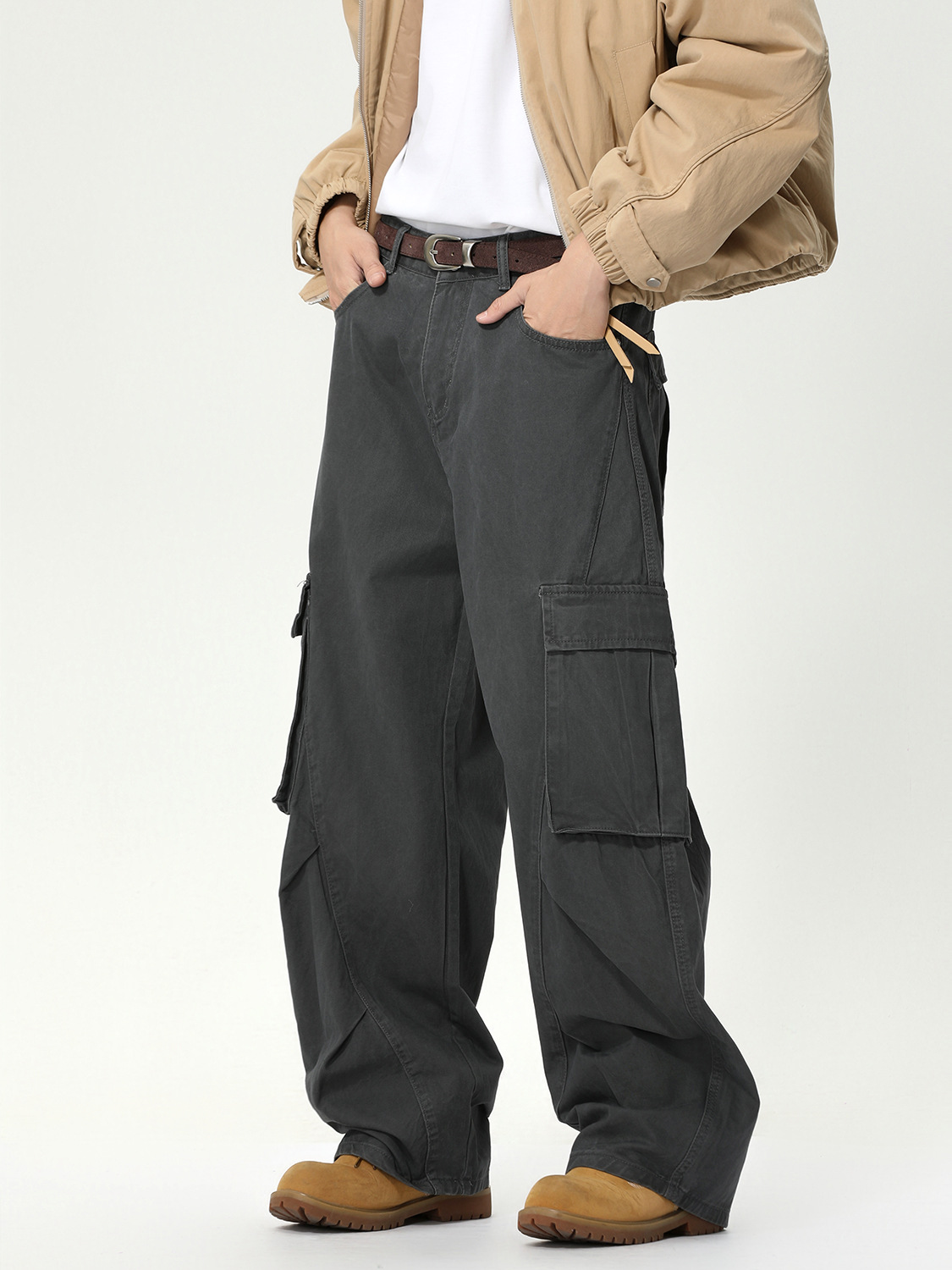 MTLCLOTHES Hombres| American High Street algodón casuales rascar pliegues multi-bolsillo herramienta cimeta lavado con agua jeans