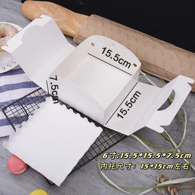 Caja de pastel de queso portátil blanca Caja de postre cuadrada de 6 pulgadas y 8 pulgadas Caja de embalaje de embrión de pastel vasco Caja de embalaje