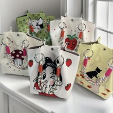 女士大容量针织椭圆形水桶包可爱编织包手提包手盒饭袋百搭手拎包