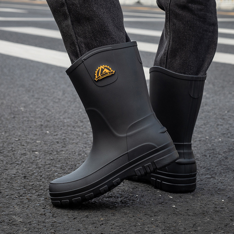 German-Style Men's Waterproof Rain Boots, Non-Slip Mid-Calf Rubber Shoes, Slip-On Shoes for Adults, Rainproof Rubber Trendy Shoes