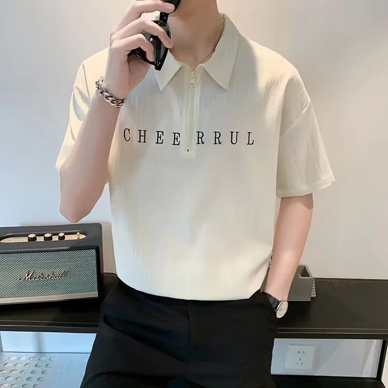 2024 verano nueva personalidad tendencia de moda t marca de moda camisa POLO hombres solapa suelta delgada camiseta de manga corta hombres