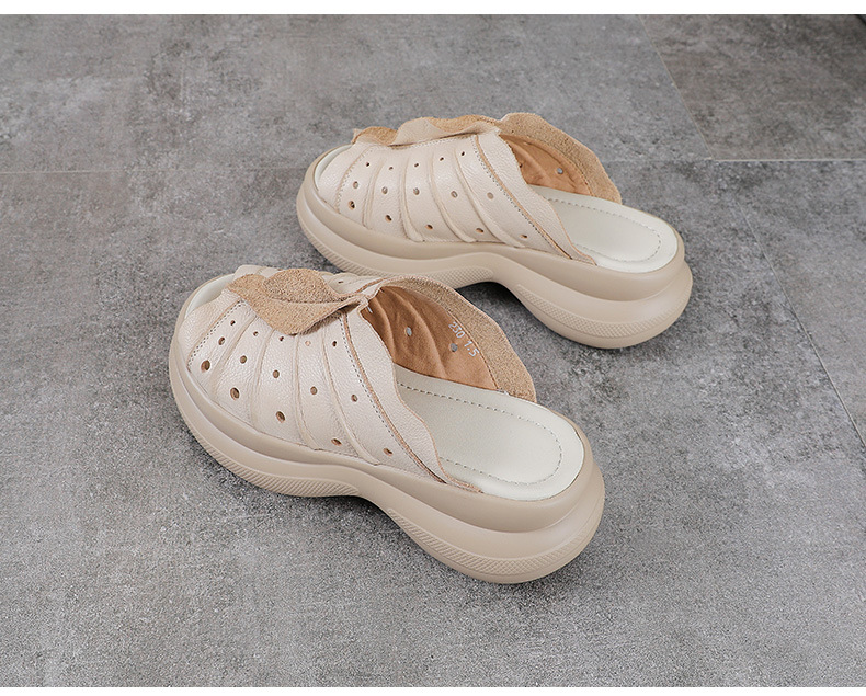 Sandal cao gót nữ quai ngang đế xuồng da thật phong cách cổ điển — màu be chi tiết 12