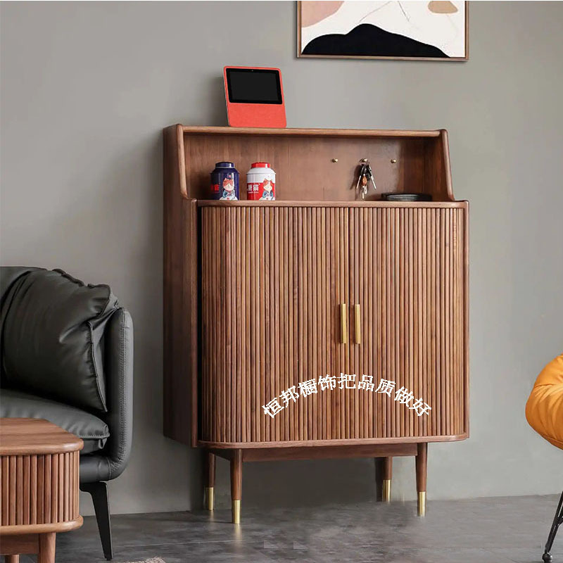 Furniture Rolling Shutter Door Walnut Wood Grain Color Blinds Sliding Curtain Double Cabinet Door Sideboard Door Default Item