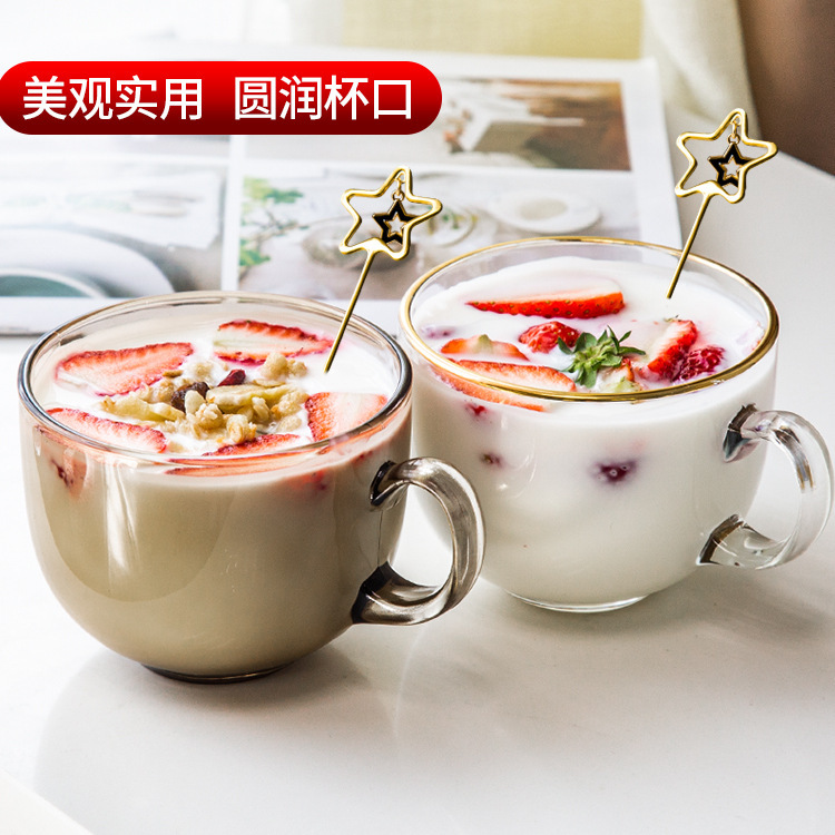 Ins Style Household Glass Milk Breakfast Oatmeal Tea Beer Cup High-Value Large-Capacity Glass Cup