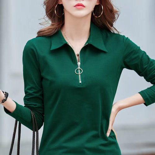 Women's Spring and Autumn New 2025 Polo Shirt Long Sleeve T-Shirt, Collar Style, Professional Outfit, Outerwear Base Shirt