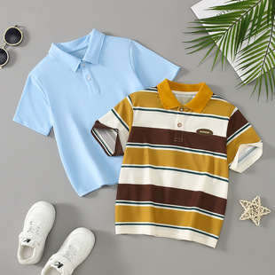 Children's Fashionable and Good-Looking Summer Stripesd Lapel Polo Shirt Boys' New Short-Sleeved Style Tops T-Shirt Kidsren's Clothing 5
