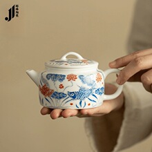 新中式创意鱼藻纹汉瓦壶精美家用陶瓷复古茶壶高档功夫茶具泡茶器