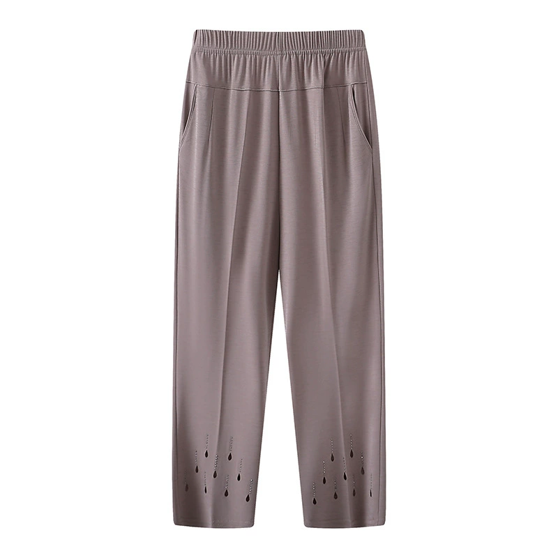 Средние и пожилые мамы брюки Летние тонкие свободные ледяные шелки маленькие старухи бабушка летние укороченные брюки женщины