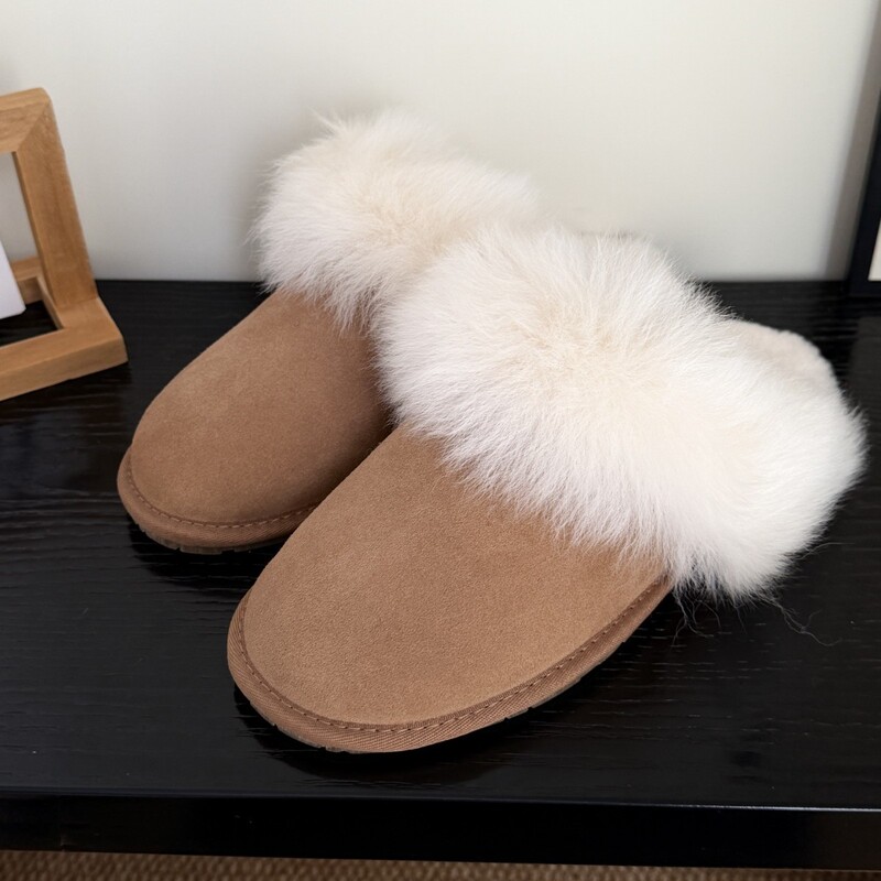 Sangpo snow boots, featuring a combined leather and fur design, 2026 new model, Tuscan-style thin-soled, oversized fur-lined slippers for women, warm and fleece-lined cotton slippers Sangpo snow boots, featuring a combined leather and fur design, 2026 new model, Tuscan-style thin-soled, oversized fur-lined slippers for women, warm and fleece-lined cotton slippers