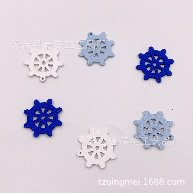 20*25mm ancla, 25mm timón de tres colores mezclados adornos de madera azul y blanco decorativo 100 piezas un paquete
