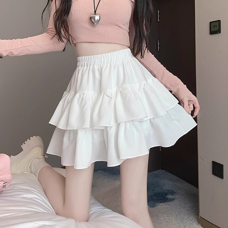 大码防走光半身裙女春夏新款高腰显瘦百褶小个子a字蛋糕蓬蓬短裙|undefined