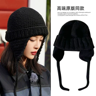 辛芷蕾同款韩国秋冬保暖纯色护耳针织毛线帽显脸小女复古黑锋冷帽