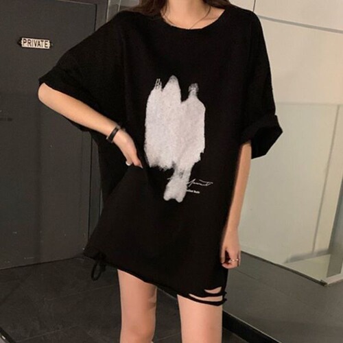 Hole Short Sleeve T-Shirt Women Spring Summer 2024 New Loose Slimming Versatile Large Size Base Shirt Top Fashion