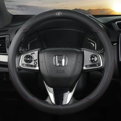 Steering wheel cover: Leather Cover, Universal Foreign Trade - red-and-blue-line-car-logo-edition-38cm