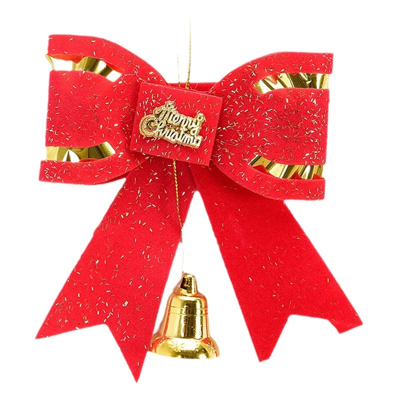 Lazo decorativo navideño de papel dorado de 20 cm con cascabel, adorno rojo para colgar en el árbol de Navidad, accesorios para regalo