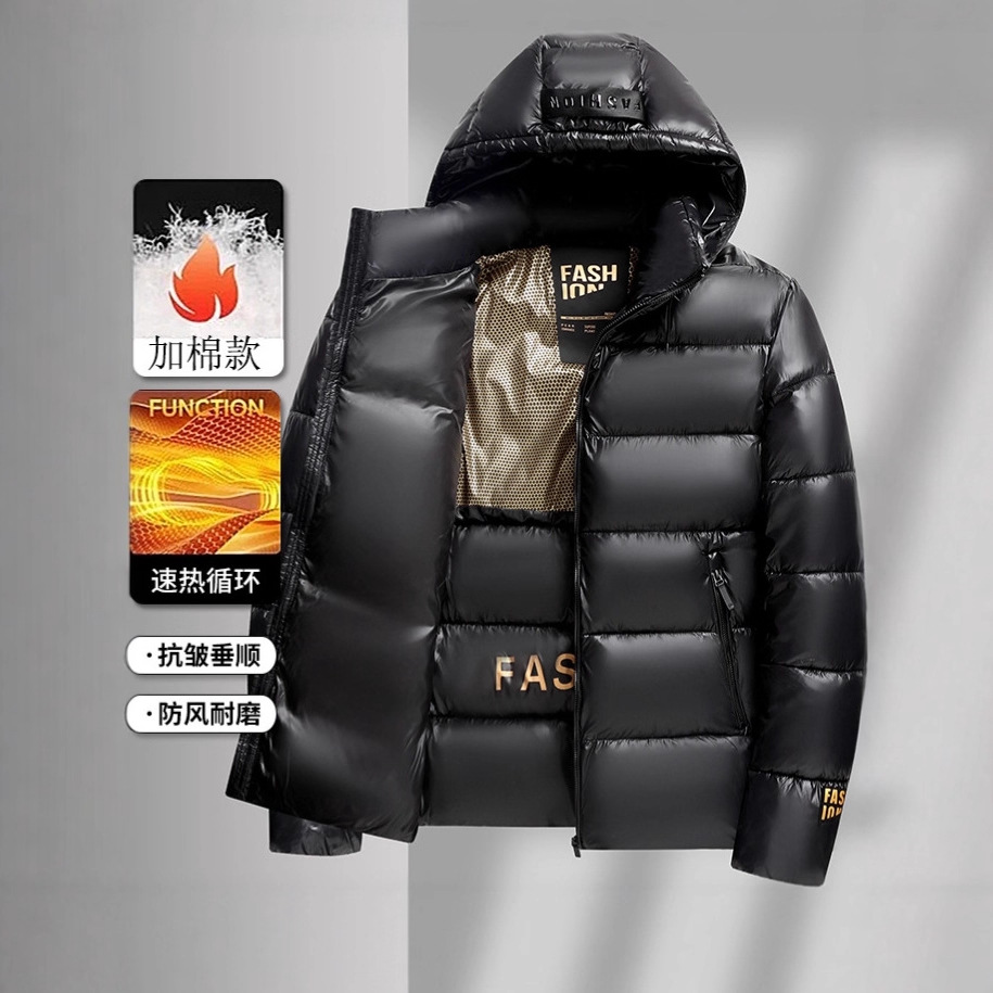 冬季新款加厚中年男士棉衣商务休闲黑金面包服男青年可脱卸帽棉袄