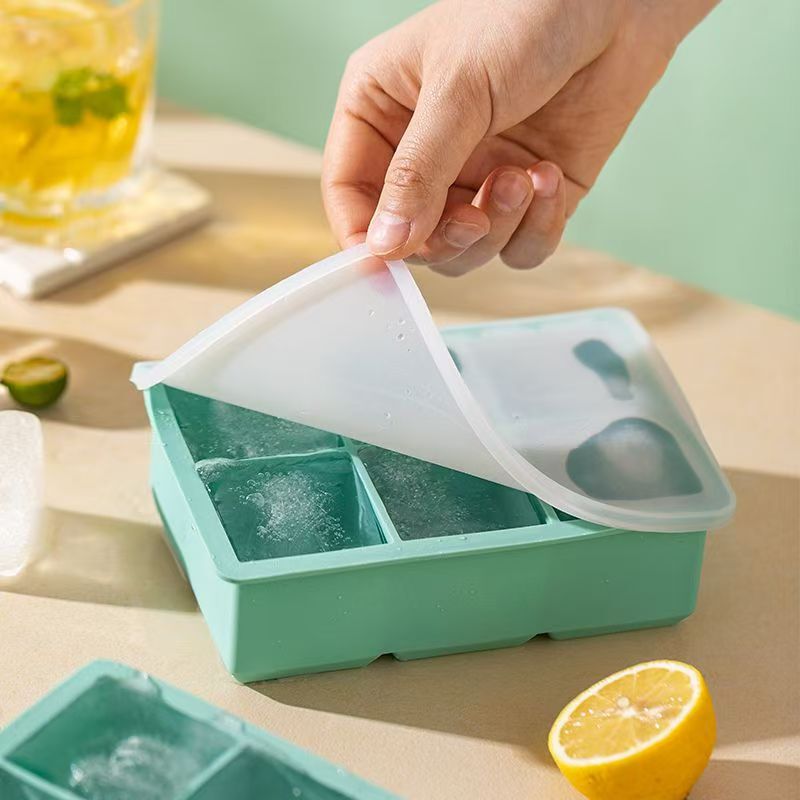 食品グレードのシリコーン製氷皿、大きなアイスキューブ型、簡単に取り外せる家庭用氷保存アイスボックス、蓋付き、冷蔵庫用アイスキューブアーティファクト|undefined