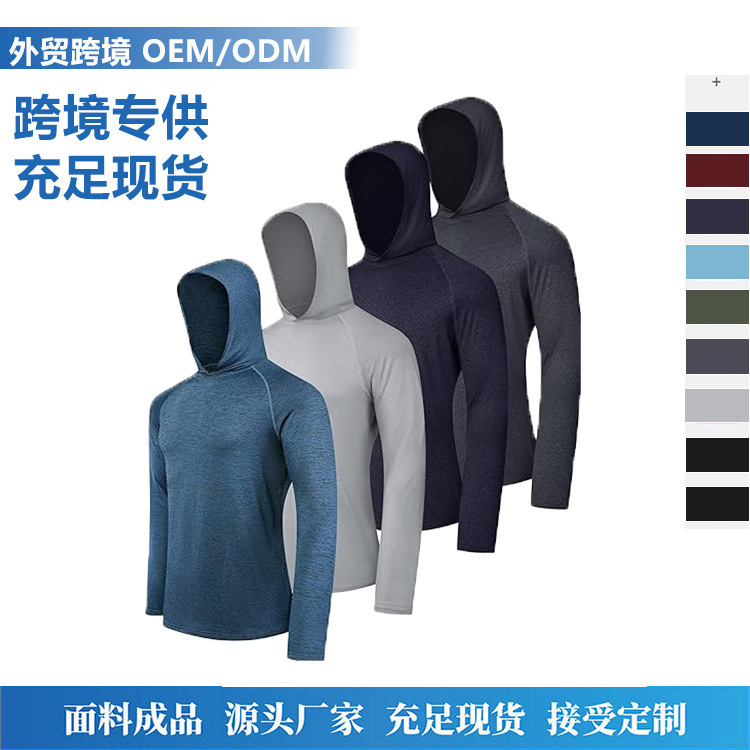 Cross-Border Spring and Autumn Men's Thin Sun Protection Hooded Sports Long-Sleeved Tops Loose Casual Outdoor T-Shirts