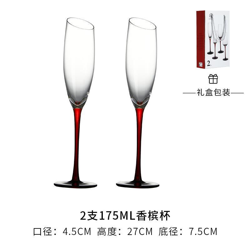 Juego de copa de champán de varilla roja de estilo europeo, copa de vino tinto de cristal creativo, copa de copa, par de copa de vino espumoso, caja de regalo