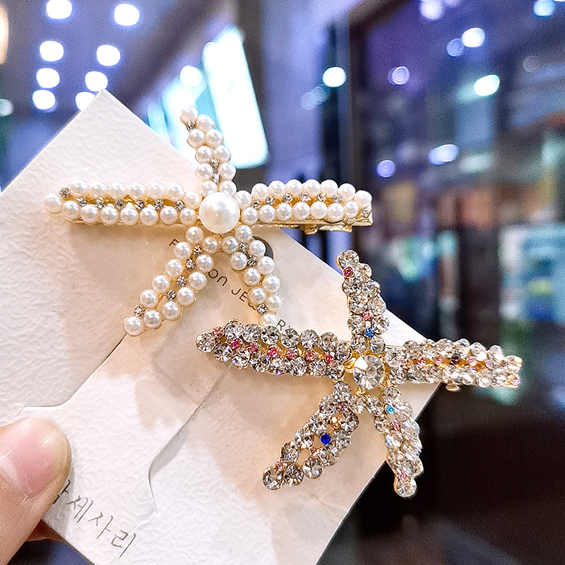 Vacation Women's Starfish Alloy Inlay Rhinestones Pearl Hair Clip display picture 6