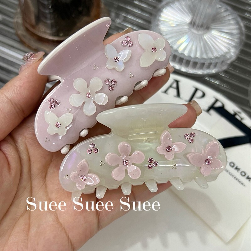 Korean Dongdaemun Pink Mermaid-Style Fluffy Niche French Retro 3D Flower Rhinestone Medium-Sized Hair Claw Clip Korean Dongdaemun Pink Mermaid-Style Fluffy Niche French Retro 3D Flower Rhinestone Medium-Sized Hair Claw Clip