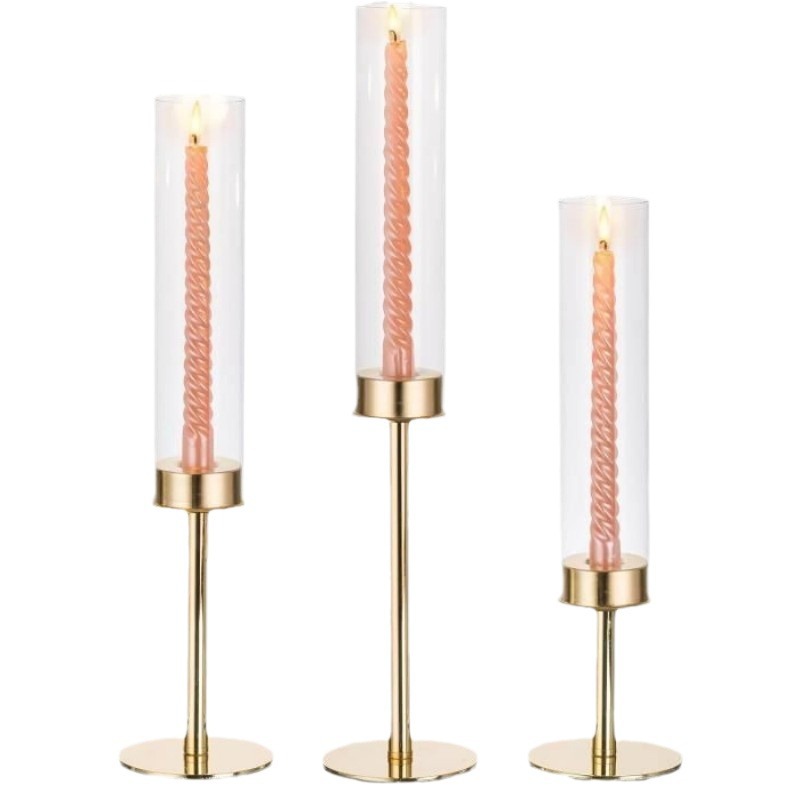 Candelaria de vidrio transfronteriza para decoraciones retro europeas metal chapado boda fiesta de cumpleaños decoración de mesa de comedor props