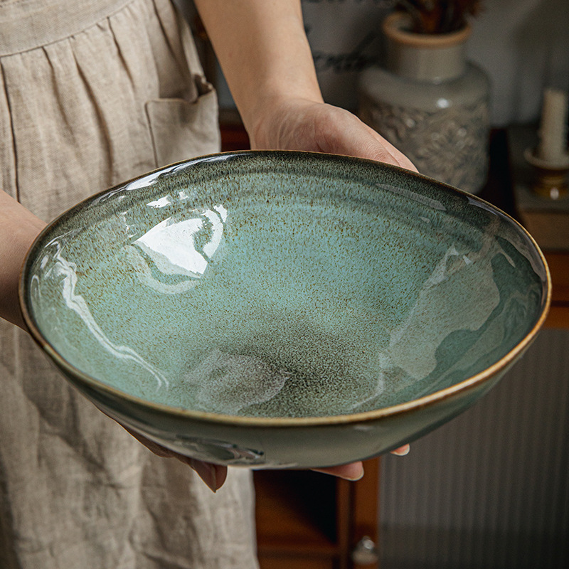 Cuenco de cubo de forma especial de 8 pulgadas de cambio de horno irregular cuenco de cerámica restaurante exportación transfronteriza cuenco de fideos retro