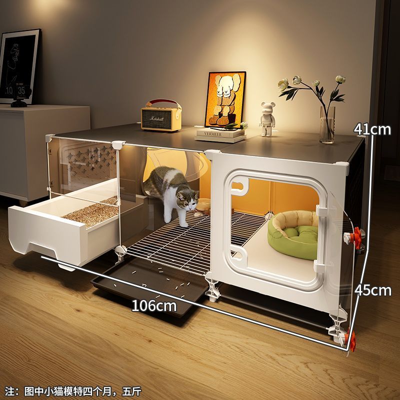 猫ケージとトイレが一体化してスペースをとらない、小型猫キャビネット、家庭用屋内猫ヴィラ、猫の巣、1部屋、1リビングルーム、1バスルーム|undefined