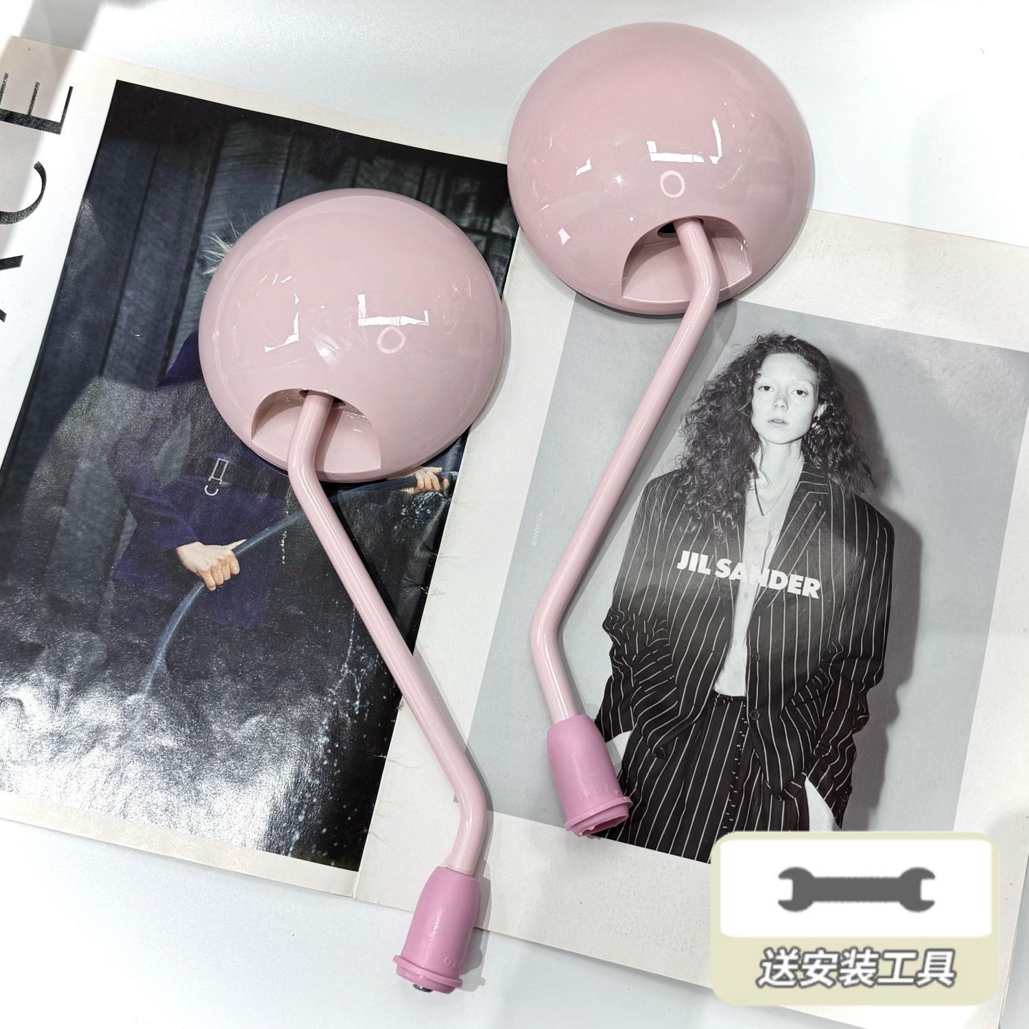 Pink rear view mirror