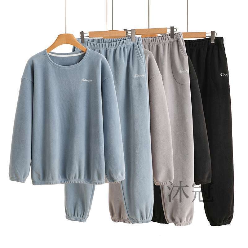 Thickened flannel pajama set for men, winter warm, plus-size, fleece-lined, coral fleece loungewear