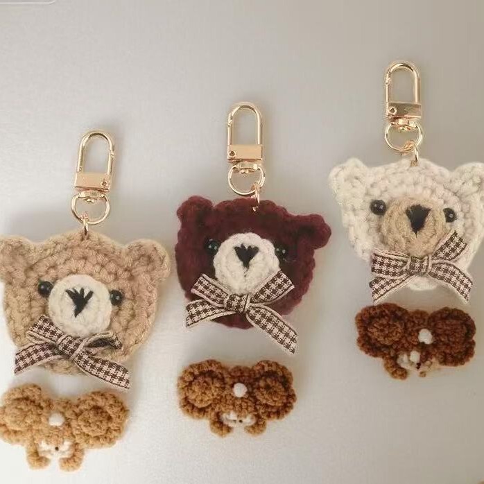 Handmade Crochet AirPods Earphone Case Pendant Bear Korean Ins Cartoon Series Cute Keychain Small Bag