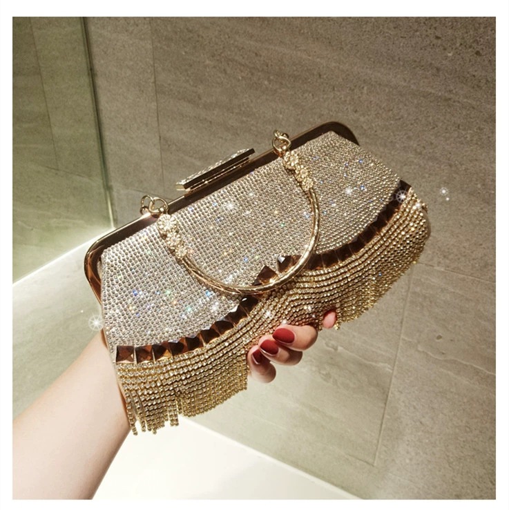 PU Leather Solid Color Rhinestone Tassel Evening Bags display picture 1