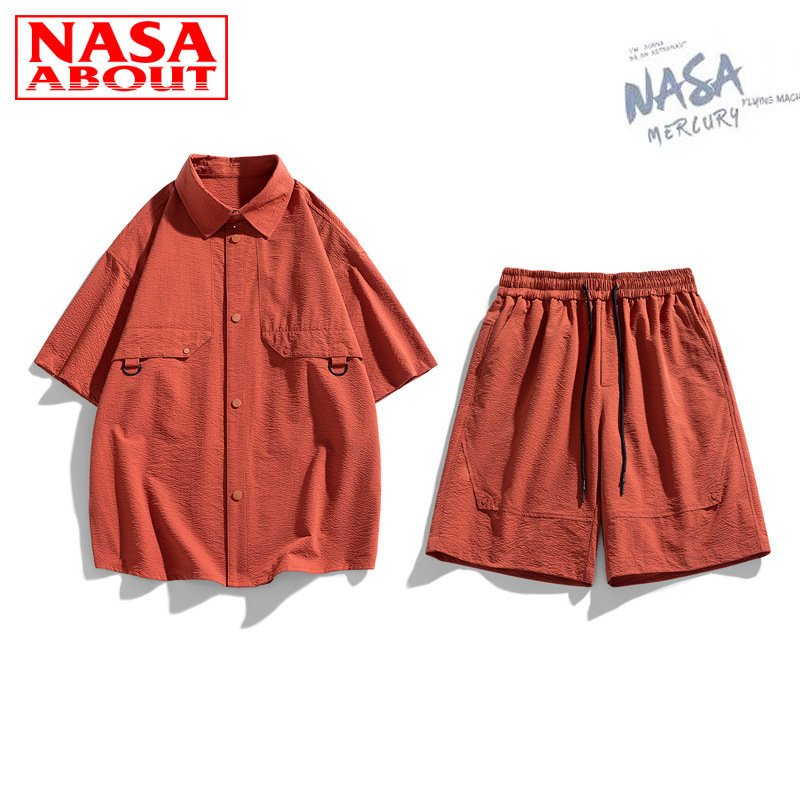 Camiseta deportiva de marca conjunta, camiseta casual, manga corta, pantalones cortos de verano de dos piezas, marca de moda, solapa suelta, hombre