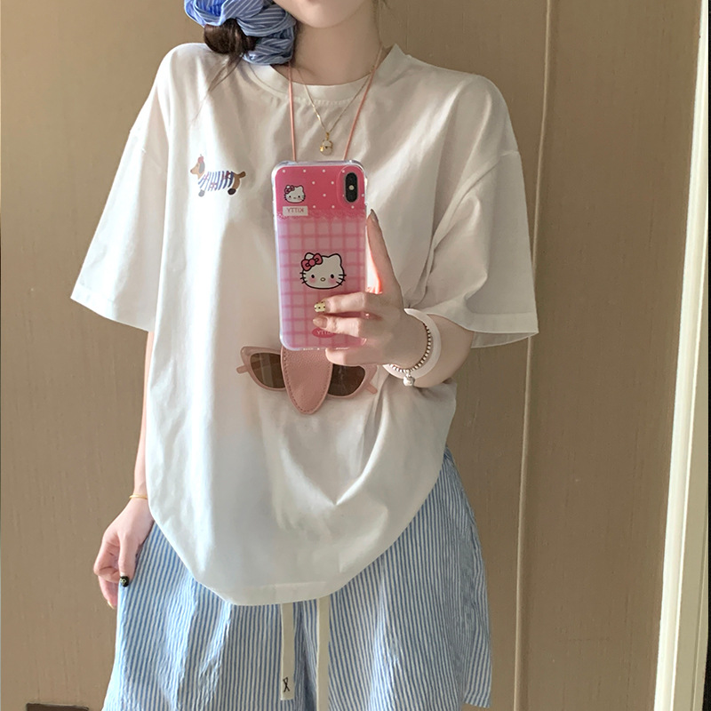 Pijamas de perro salchicha de dibujos animados para mujer verano de manga corta de algodón puro 2025 nuevo estilo traje de servicio a domicilio lindo para estudiantes