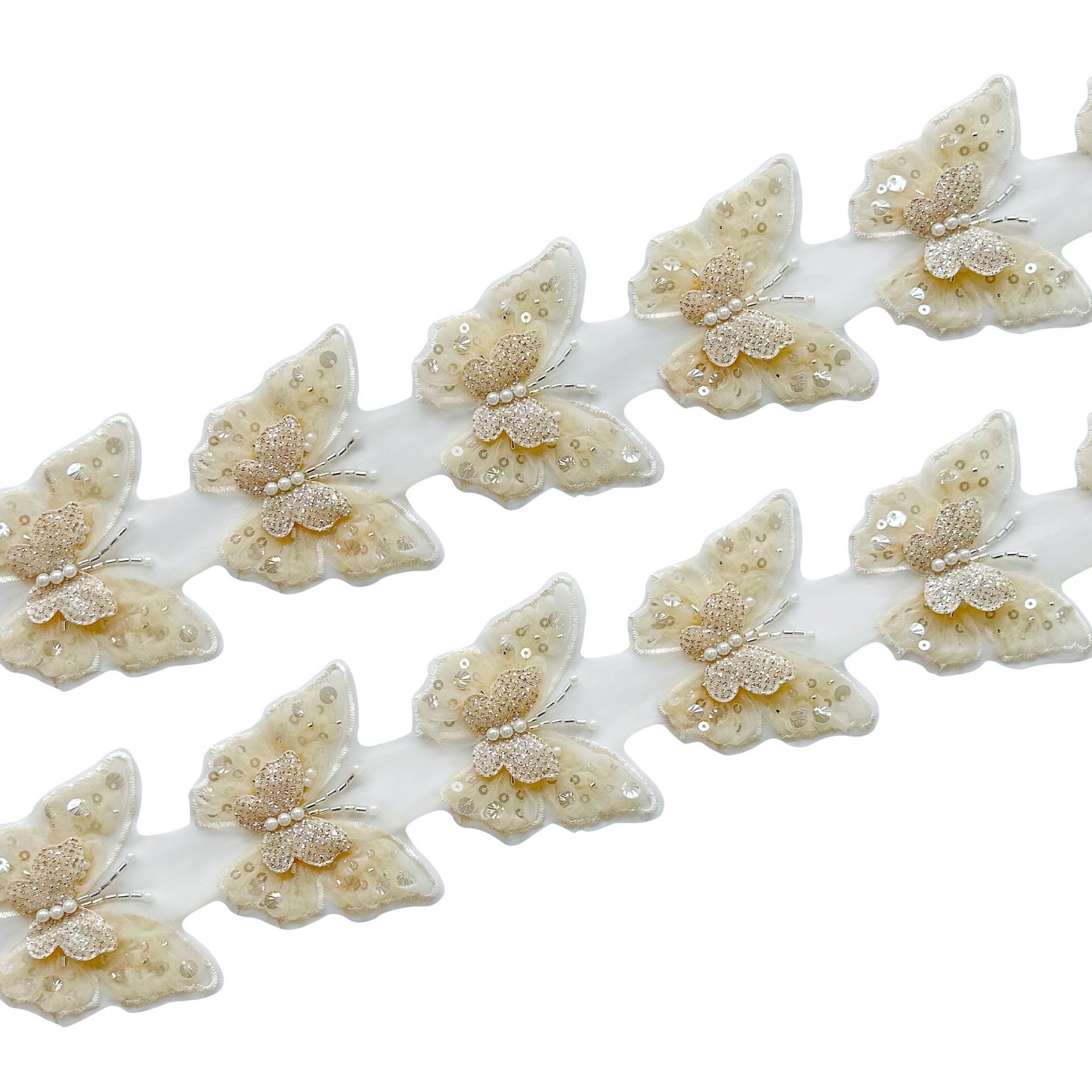 Duas capas de clavos cuentas estereoscópicas doradas mariposa tela pegada a mano flor esquinilla vestido de boda ropa infantil zapatos para niños adornos de pelo image 14