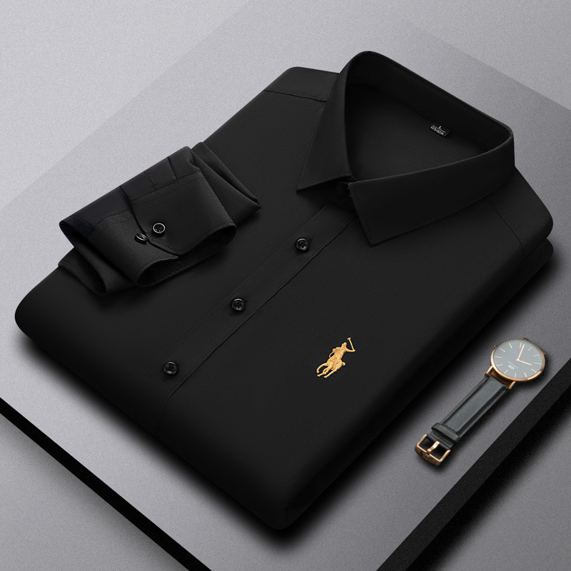 Paul Lauren Tops Men's Shirts Spring & Fall Long-Sleeved Urban Ruff Lapel Embroidered Pony Logo Business Casual Men Paul Lauren Tops Men's Shirts Spring & Fall Long-Sleeved Urban Ruff Lapel Embroidered Pony Logo Business Casual Men