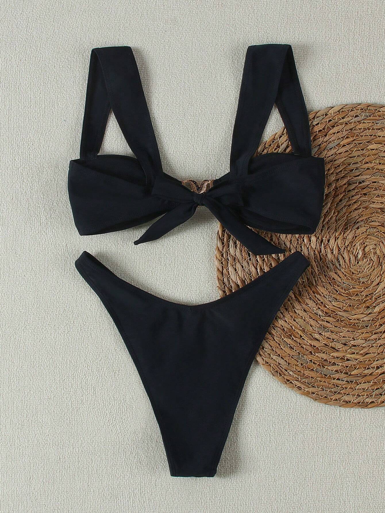 Europa y los Estados Unidos nuevos trajes de baño divididos femeninos hebilla metálica bikini cintura alta bikini trajes de baño transfronterizos mujeres